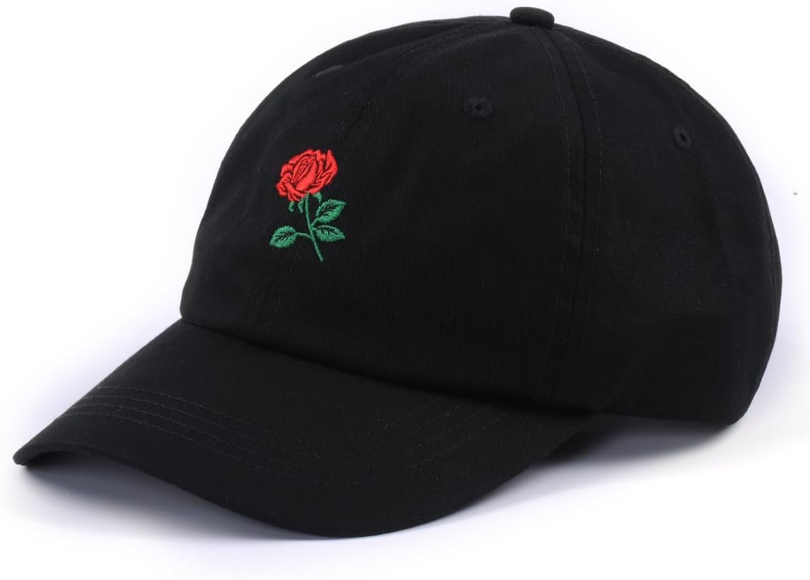 Rose Embroidered Dad Hat Women Men Cute Adjustable Cotton Floral Baseball Cap