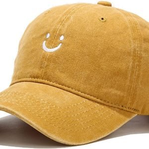 Smile Face Baseball Cap Vintage Distressed Low Profile Unstructured Cotton Dad Hat Adjustable for Women Men