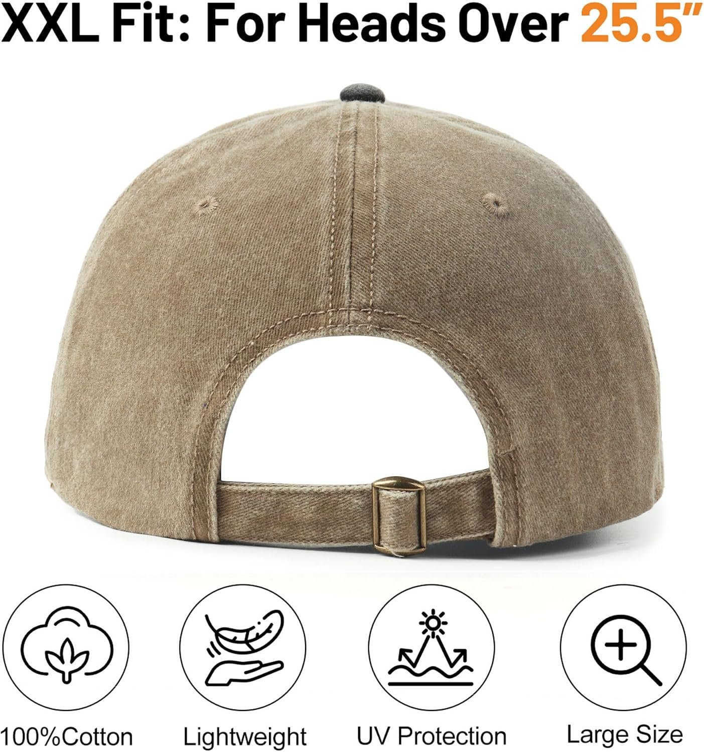 Baseball Cap For Big Heads, Soft Crown Washed Dad Hat, Oversized Denim Cap For Men Women Golf, Travel, Daily Wear - Image 2