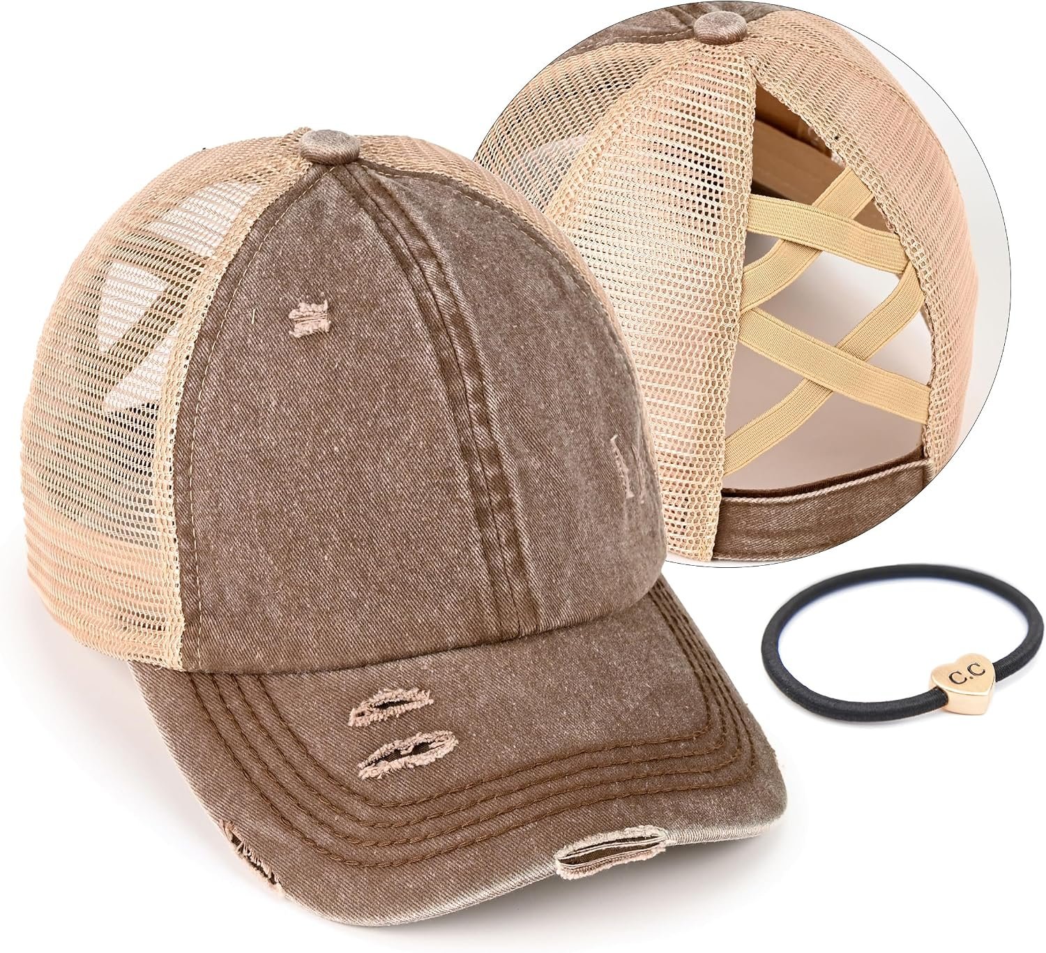 Ponycap Messy High Bun Ponytail Adjustable Glitter Mesh Trucker Baseball Cap