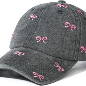 Cute Hats for Women, Bow Embroidery Baseball Cap Hat for Women, Trucker Hat Cotton Adjustable Womens Hats Trendy, Cute Caps for Women Washed Black